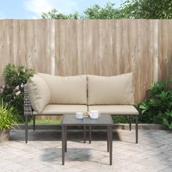 ARDEBO.de - 3-tlg. Garten-Lounge-Set mit Kissen Grau Poly Rattan