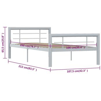 Bettgestell Grau und Weiß Metall 100 × 200 cm