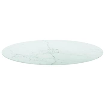 Tischplatte Weiß Ø90x1 cm Hartglas in Marmoroptik