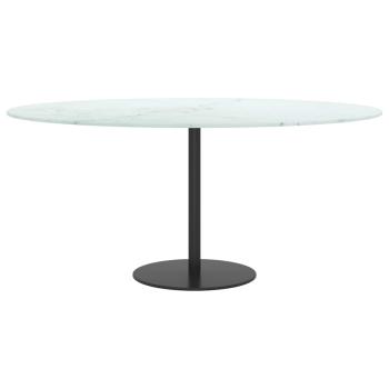 Tischplatte Weiß Ø90x1 cm Hartglas in Marmoroptik