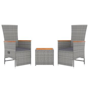 3-tlg. Garten-Lounge-Set Grau Poly Rattan & Massivholz Akazie