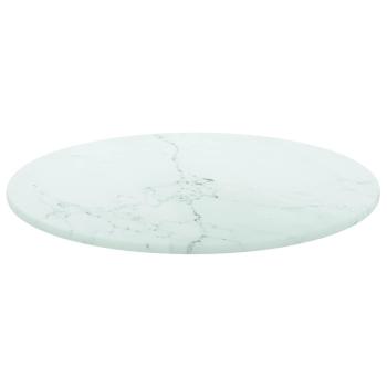 Tischplatte Weiß Ø30x0,8 cm Hartglas in Marmoroptik