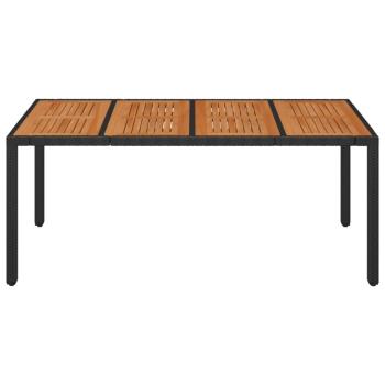 Gartentisch mit Holzplatte Schwarz 190x90x75 cm Poly Rattan