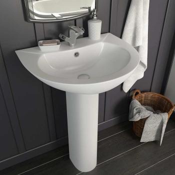 ARDEBO.de - Freistehendes Waschbecken mit Säule Keramik Weiß 520x440x190 mm