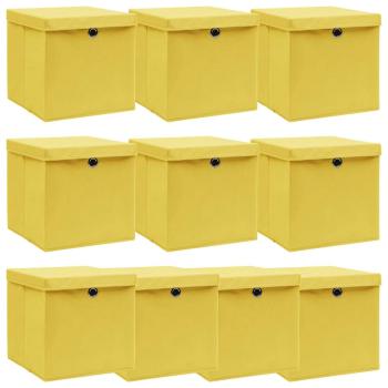 ARDEBO.de - Aufbewahrungsboxen mit Deckeln 10 Stk. Gelb 32x32x32 cm Stoff
