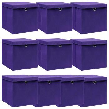 ARDEBO.de - Aufbewahrungsboxen mit Deckeln 10 Stk. Lila 32x32x32 cm Stoff