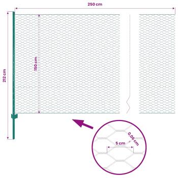 Maschendrahtzaun mit Pfosten Stahl 25 x 1,5 m Grün