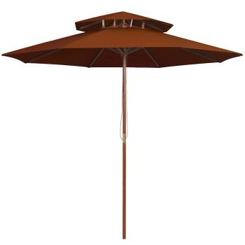 ARDEBO.de - Sonnenschirm mit Doppeldach und Holz-Mast Terrakotta 270 cm