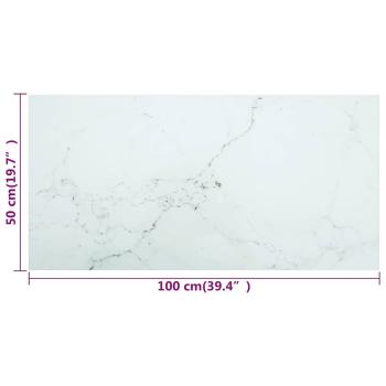 Tischplatte Weiß 100x50 cm 6 mm Hartglas in Marmoroptik