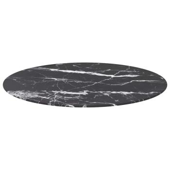 Tischplatte Schwarz Ø80x1 cm Hartglas in Marmoroptik