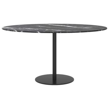 Tischplatte Schwarz Ø80x1 cm Hartglas in Marmoroptik