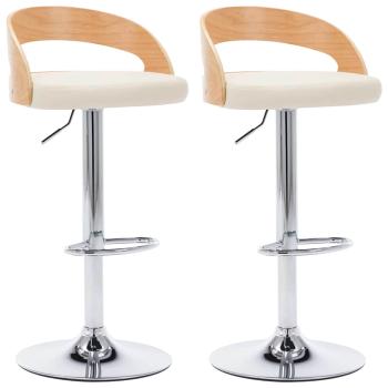 Barhocker 2 Stk. Cremewei? Kunstleder und Bugholz
