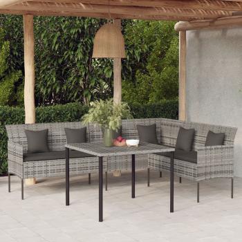 ARDEBO.de - Gartensofa in L-Form mit Kissen Grau Poly Rattan