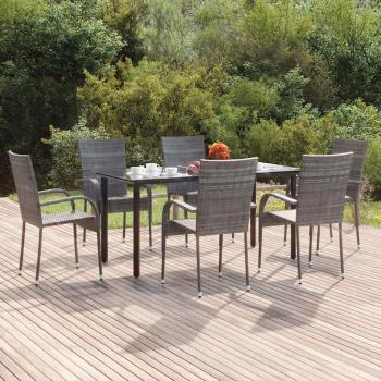 ARDEBO.de - 7-tlg. Garten-Essgruppe Grau Poly Rattan