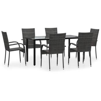 7-tlg. Garten-Essgruppe Grau Poly Rattan