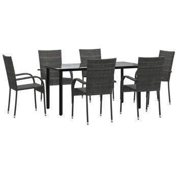 7-tlg. Garten-Essgruppe Grau Poly Rattan