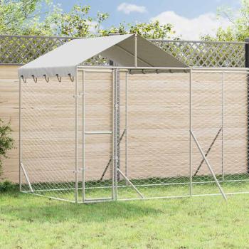 ARDEBO.de - Outdoor-Hundezwinger mit Dach Silbern 14x2x2,5 m Stahl Verzinkt