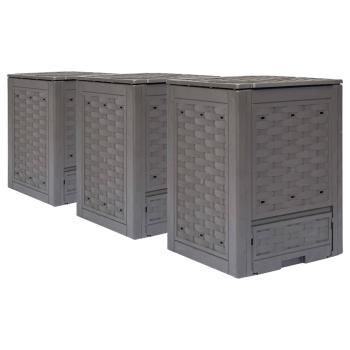 ARDEBO.de - Gartenkomposter 3 Stk. Braun 60x60x83cm 900 L Kunststoff Rattan
