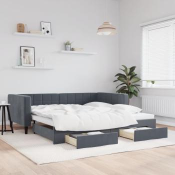 ARDEBO.de - Tagesbett Ausziehbar mit Schubladen Dunkelgrau 100x200 cm Samt