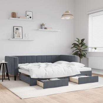 ARDEBO.de - Tagesbett Ausziehbar mit Schubladen Dunkelgrau 90x190 cm Samt