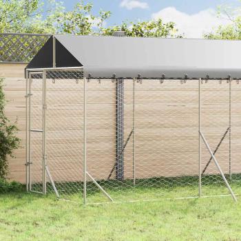 ARDEBO.de - Outdoor-Hundezwinger mit Dach Silbern 2x6x2,5m Verzinkter Stahl