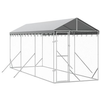 Outdoor-Hundezwinger mit Dach Silbern 2x6x2,5m Verzinkter Stahl