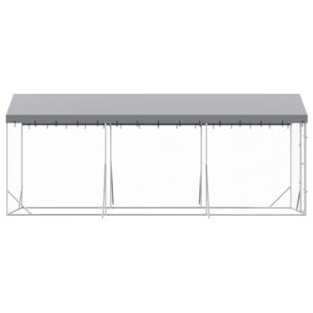 Outdoor-Hundezwinger mit Dach Silbern 2x6x2,5m Verzinkter Stahl