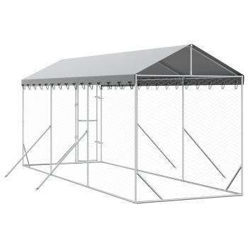 Outdoor-Hundezwinger mit Dach Silbern 2x6x2,5m Verzinkter Stahl