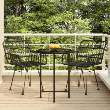 ARDEBO.de - 3-tlg. Garten-Essgruppe Schwarz Poly Rattan