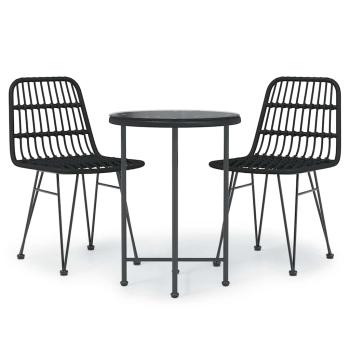 3-tlg. Garten-Essgruppe Schwarz Poly Rattan