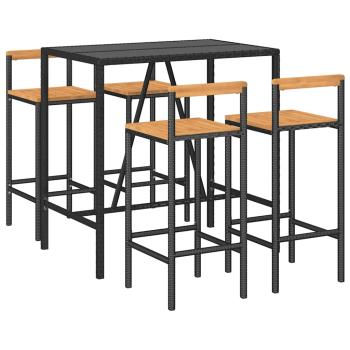5-tlg. Gartenbar-Set Schwarz Poly Rattan & Massivholz Akazie