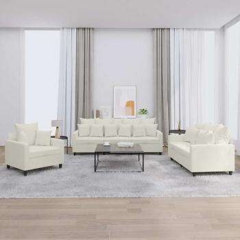 ARDEBO.de - 3-tlg. Sofagarnitur mit Kissen Creme Samt