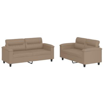 2-tlg. Sofagarnitur mit Kissen Cappuccino-Braun Kunstleder