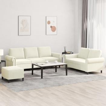 ARDEBO.de - 3-tlg. Sofagarnitur mit Kissen Creme Samt