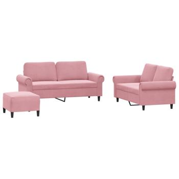 3-tlg. Sofagarnitur mit Kissen Rosa Samt