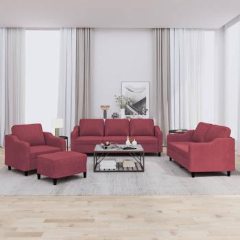ARDEBO.de - 4-tlg. Sofagarnitur mit Kissen Weinrot Stoff