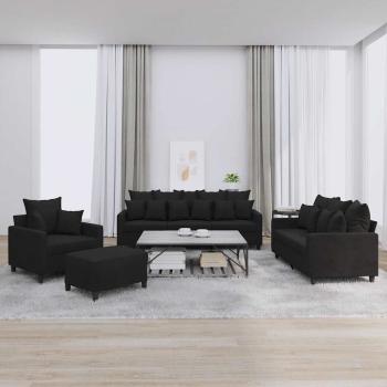 ARDEBO.de - 4-tlg. Sofagarnitur mit Kissen Schwarz Samt