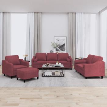ARDEBO.de - 4-tlg. Sofagarnitur mit Kissen Weinrot Stoff