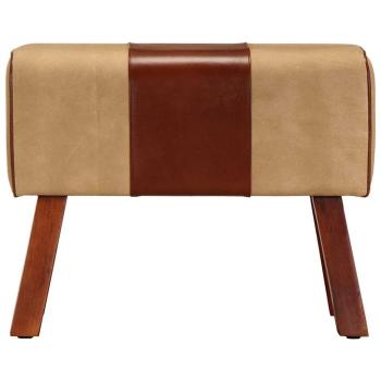 Sitzbank Turnbock-Design 58 cm Braun Echtleder Massivholz Mango