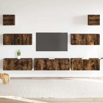 ARDEBO.de - 7-tlg. TV-Schrank-Set Räuchereiche Holzwerkstoff