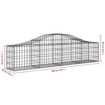 Gabionen mit Hochbogen 3 Stk. 200x30x40/60 cm Verzinktes Eisen