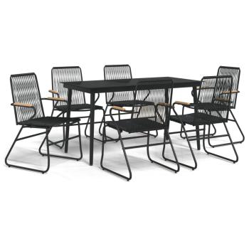 7-tlg. Garten-Essgruppe Schwarz PVC-Rattan