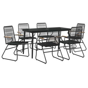 7-tlg. Garten-Essgruppe Schwarz PVC-Rattan