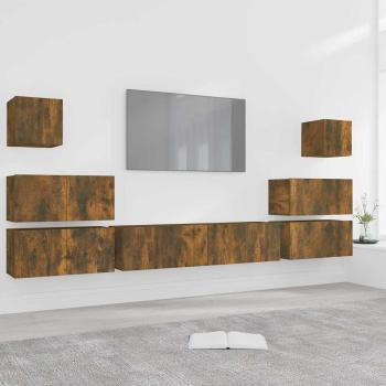 ARDEBO.de - 8-tlg. TV-Schrank-Set Räuchereiche Holzwerkstoff
