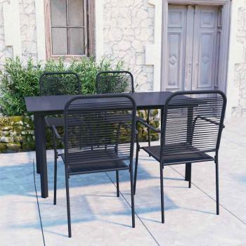 ARDEBO.de - 5-tlg. Garten-Essgruppe Schwarz Glas und Stahl