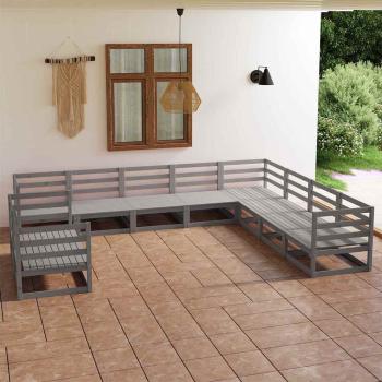 ARDEBO.de - 10-tlg. Garten-Lounge-Set Grau Kiefer Massivholz