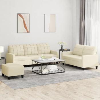 ARDEBO.de - 3-tlg. Sofagarnitur mit Kissen Creme Kunstleder