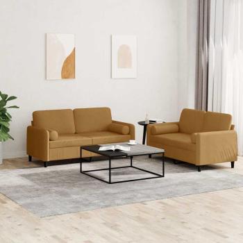 ARDEBO.de - 2-tlg. Sofagarnitur mit Kissen Braun Samt