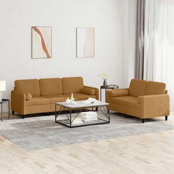 ARDEBO.de - 2-tlg. Sofagarnitur mit Kissen Braun Samt