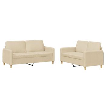 2-tlg. Sofagarnitur mit Kissen Creme Stoff